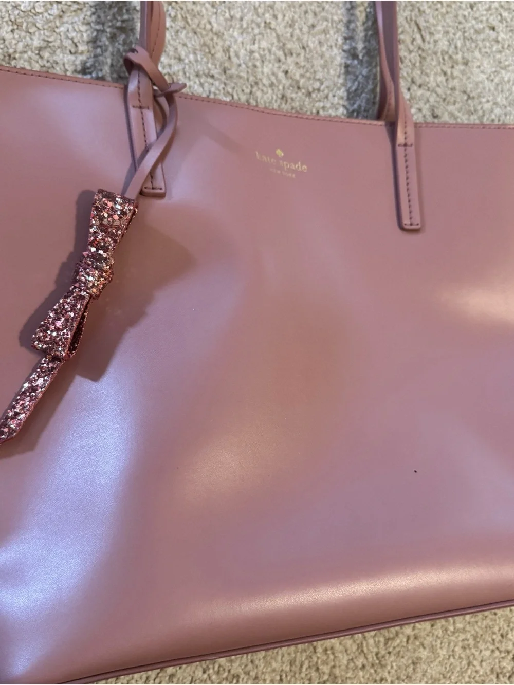 kate spade Rose Pink Leather Tote with Glitter Bow Charm